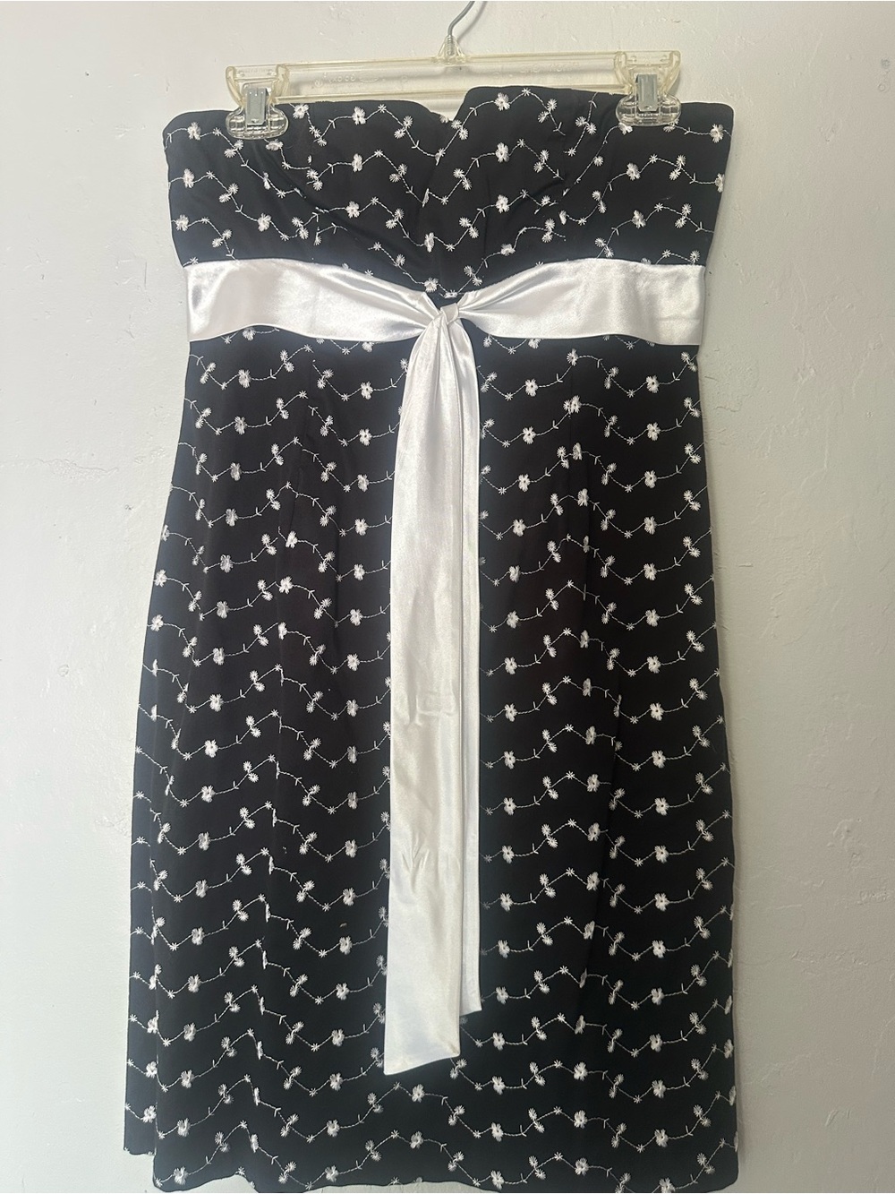 My Michelle Black Strapless Floral-Print Dress with White Satin Sash